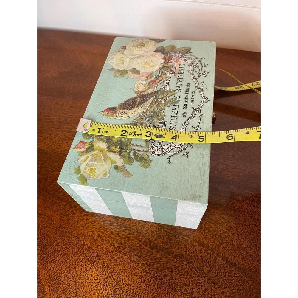 Hand painted decorative wood box storage cottagecore granny chic farmhouse bird